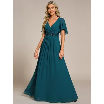 Dámské šaty Skladané šaty pre družičky s výstrihom do V Barva: Tyrkysová, Velikost: 5XL