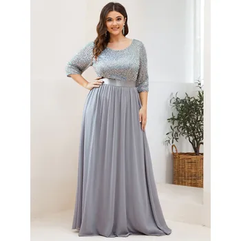 Dámské šaty Elegantní plesové šaty s 3/4 rukávy Barva: Stříbrná, Velikost: 4XL
