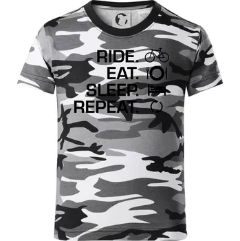 Chlapecké tričko Ride Eat Sleep Repeat kolo - Dětské maskáčové triko - 146 cm/10 let ( Šedý maskáč )