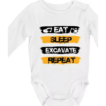 Kojenecký body Eat Sleep Excavate Repeat - Body kojenecké s dlouhým rukávem - Dlouhý r. do 3 měs ( Bílá )