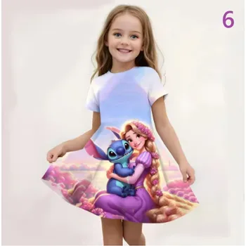 Dívčí šaty Dívčí letní šaty na motivy Disney pohádek (Lilo a Stitch + Frozen + Malá mořská víla) Motiv: 6, Velikost: 110