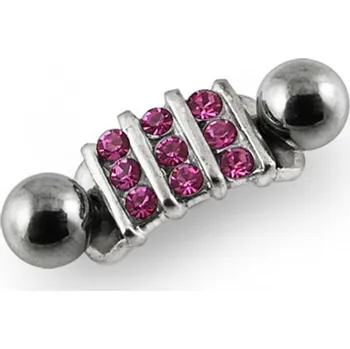 Piercing Šperky4U Stříbrný piercing do pupíku se štítem, růžové zirkony - BP01165-P