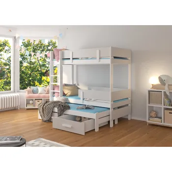 Postel ADRK Rozkládací patrová postel ETAPO, CH-Eta-W+G-208+M-E141, 200x90 cm s matrací, bílá/světle šedá