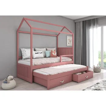 Postel ADRK Rozkládací postel JONASZEK, CH-Jon-P-208+M-E245, 200x90 cm se zábradlím a matrací, růžová