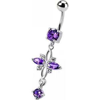 Piercing Šperky4U Stříbrný piercing do pupíku - kytička - BP01244-A