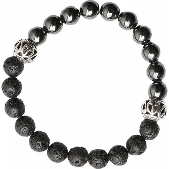 Drahý kámen Lávový kámen a hematit náramek s tibetským vzorem obvod cca 16 až 21 cm