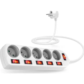 Prodlužovací kabel Connect IT 5 PowerSwitch bílý prodlužovací přívod 230 V 2 m, 5 zásuvek s vypínači