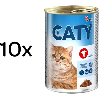 Krmivo pro kočku Akinu CATY Hovězí kousky v omáčce konzerva pro kočky 10 x 415 g