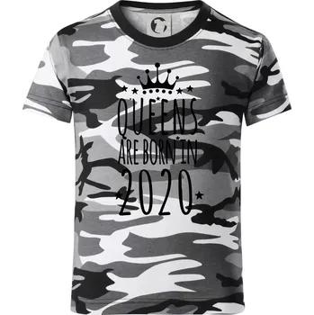 Chlapecké tričko Queens are born in 2020 - Dětské maskáčové triko - 146 cm/10 let ( Šedý maskáč )