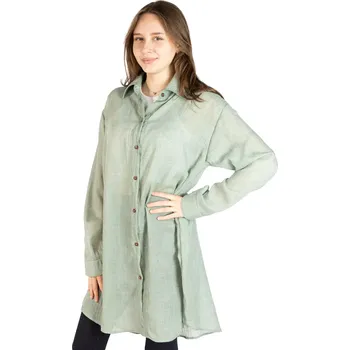 Dámská halenka Zelená bavlněná dámská košile s dlouhým rukávem Savitree Mantis Green - Long, jednobarevná, Sittar UNI