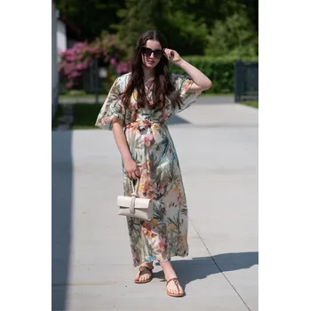 Dámské šaty Elegantní dlouhé šaty s potiskem Lamiar 37805 barva: zelená-khaki