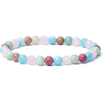 Drahý kámen Náramek Akvamarín, růženín, amazonit, thulit, 6 mm