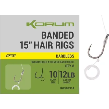 KORUM - Návazec Banded Hair Rigs Barbless 15" vel. 14 8 ks