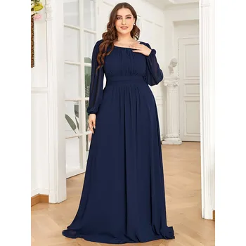 Dámské šaty Šaty svatební s kulatým výstřihem a dlouhými lucernovými rukávy Barva: Tmavě Modrá, Velikost: 7XL