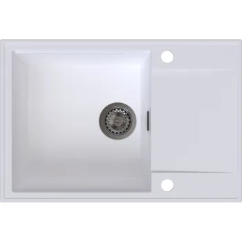 Granitový dřez Sink Quality Sink55, kuchyňský granitový dřez 680x460x215 mm + grafitový sifon, bílá, SKQ-SINK.W.1KDO.XB