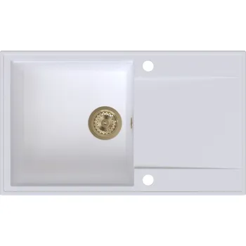 Granitový dřez Sink Quality Sink55, kuchyňský granitový dřez 780x460x215 mm + zlatý sifon, bílá, SKQ-SINK.W.1KDOL.XG