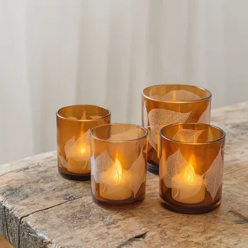 Vánoční dekorace BOLTZE Skleněný svícen sada 2 ks s listy Barva: Světlá