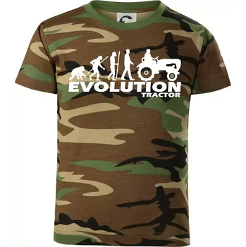 Chlapecké tričko Evoluce traktor - Dětské maskáčové triko - 104-110cm / 3-4 roky ( Hnědý maskáč )
