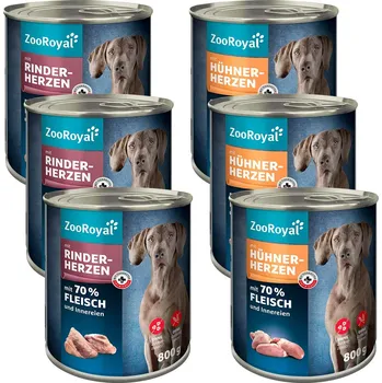 Krmivo pro psa ZooRoyal srdce, kombinované balení 6 × 800 g