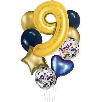 Balónek Zestaw 9 balonów foliowych i lateksowych z cyfrą "9"