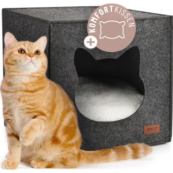 Pelíšek pro kočku REAVET Kočičí domeček s nadýchaným polštářem