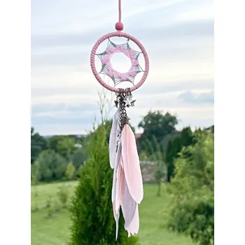 Lapač snů Magieprirody.cz Růžový lapač snů s kovovými hvězdičkami #ZB349 něžná dekorace pro sladké sny
