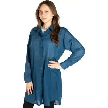 Dámská halenka Modrá bavlněná dámská košile s dlouhým rukávem Savitree Deep Petrol - Long, jednobarevná, Sittar UNI