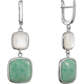 Náušnice Stříbrné náušnice s amazonitem a bílou perletí 11742.3