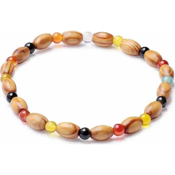 Náramek Náramek z dřevěných korálků s korálky barevného achátu obvod cca 16 až 22 cm