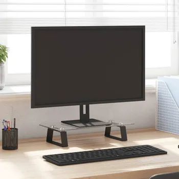 Držák monitoru Stojan na monitor černý 100 x 20 x 8 cm tvrzené sklo a kov