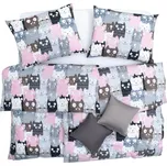 SCANquilt povlečení KLASIK DESIGN multi cats šedorůžová 140 x 200/70 x 90 cm