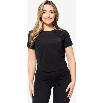 DOMYOS Dámské fitness tričko pružné prodyšné XS ČERNÁ