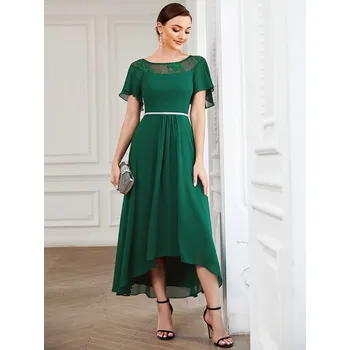 Dámské šaty Asymetrické koktejlové šaty s krajkovými detaily Barva: Tmavě Zelená, Velikost: M