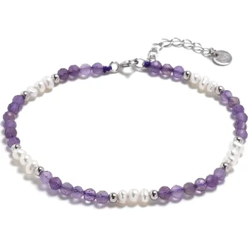 Náramek AURA Minerální náramek přírodní Ametysty a perla, stříbro AG925 - AU0045