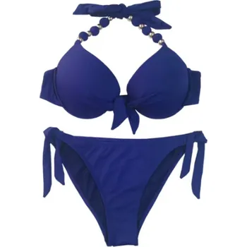 Dámské plavky Dámské dvoudílné push up plavky s korálky (mix barev a vzorů) Barva: tmavě modrá, Velikost: XL