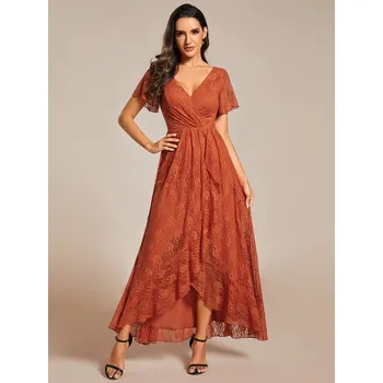 Dámské šaty Večerní šaty s výstřihem a krátkým průsvitným rukávem Barva: Oranžová, Velikost: 5XL