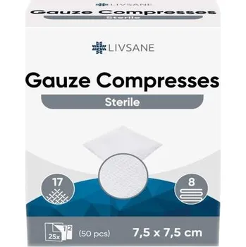 Krytí na ránu LIVSANE Sterilní gázové kompresy 7.5x7.5cm 25x2ks