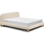 Kave Home Béžová bouclé dvoulůžková postel Odina 180 x 200 cm s přírodní podnoží