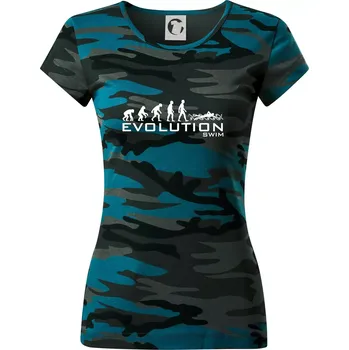 Dámské oblečení Evoluce Swim - Dámské maskáčové triko - M ( Petrolejová maskáč )