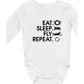 Kojenecké oblečení Eat sleep fly repeat - Body kojenecké s dlouhým rukávem - Dlouhý r. do 3 měs ( Bílá )