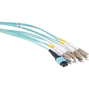 Síťový kabel Masterlan optický MPO patch cord, MPOupc female/4xLCupc duplex, MM, OM4, 8, Typ B, 2m