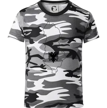 Chlapecké tričko Albánie obrys mapa - Dětské maskáčové triko - 134 cm/8 let ( Šedý maskáč )