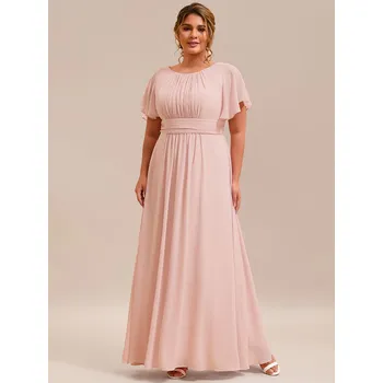 Dámské šaty Skládané šaty pro družičku s kulatým výstřihem Barva: Růžová, Velikost: 9XL