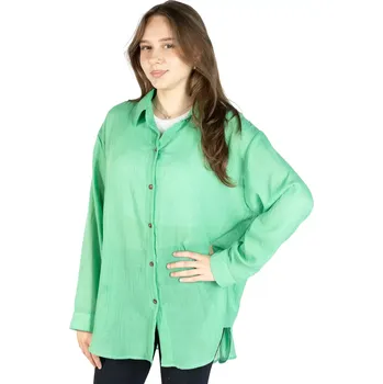 Dámská halenka Zelená bavlněná dámská košile Savitree Parakeet Green, jednobarevná, Sittar UNI