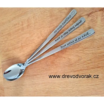 Příbor Lžička dlouhá s nápisem (latte) Varianta: Život začíná až po kávě