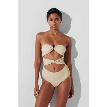 Dámské plavky PLAVKY KARL LAGERFELD KARL DNA STRAPLESS SWIMSUIT BEIGE/GOLD