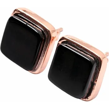 Náušnice Achát černý náušnice mosazné čtvercové cca 1,2 cm