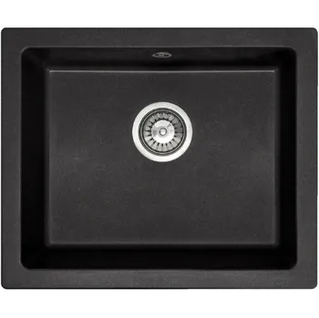 Granitový dřez Rea Nels, 1-komorový granitový dřez 560x465x200mm, černá, ZLE-00109