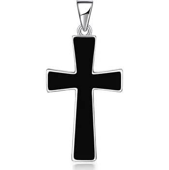 Přívěsek NUBIS® Větší stříbrný přívěsek kříž s černým smaltem - NB-4579
