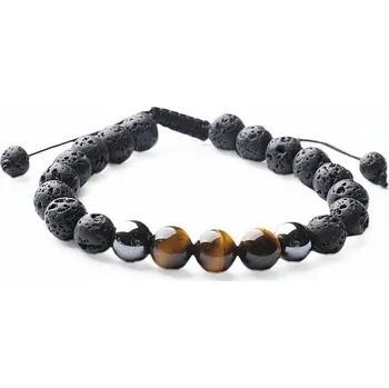 Náramek Tygří oko a lávový kámen náramek se Shamballa zapínáním obvod cca 16 až 25 cm